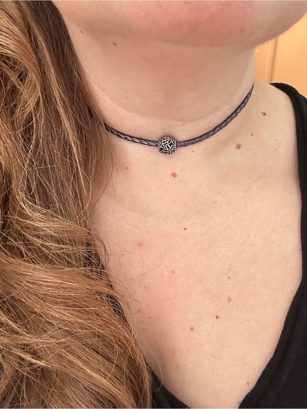 Pandora Gray Braided Choker with Silver Filigree Bead